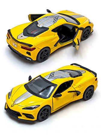 Kinsmart 2021 Chevrolet Corvette Stingray C8 Livery Edition Diecast Car Set Sarı