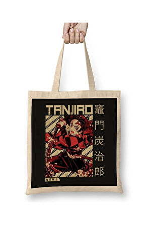 Demon Slayer Tanjiro Kamado Bez Çanta Uzun Saplı Alışveriş Çantası Plaj Çantası