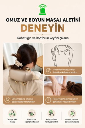 Boyun ve Omuz Masaj Aleti Isıtmalı Derin Doku Masaj Cihazı 6 Masaj Başlıklı Ergonomik Tasarım