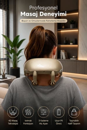 Boyun ve Omuz Masaj Aleti Isıtmalı Derin Doku Masaj Cihazı 6 Masaj Başlıklı Ergonomik Tasarım