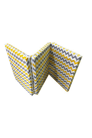 Katlanır Yer Yatağı Sünger Yatak Sarı Gri Zikzak 80x180 Cm-6 Cm Tek Kişilik