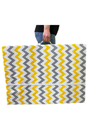 Katlanır Yer Yatağı Sünger Yatak Sarı Gri Zikzak 80x180 Cm-6 Cm Tek Kişilik
