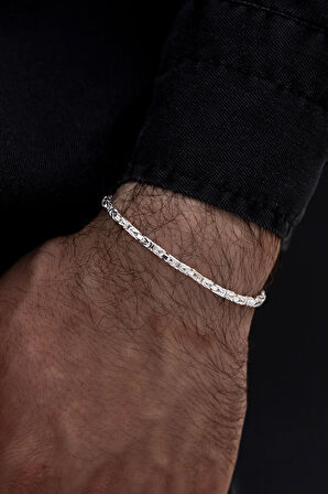 Parlak Kare Kral 3.5 mm Erkek Gümüş Bileklik