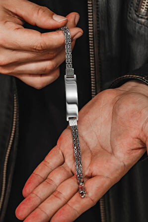 Erkek Gümüş Bileklik - Isim Yazılan 2.8 Mm Çift Kare Kral Zincir Erkek Bileklik