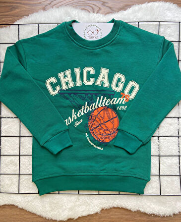 CHICAGO Baskılı Çocuk Oversize Sweatshirt (vIpnzArJbTxxZ)