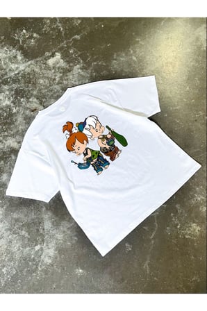 Yıkamalı Çakıl Bambam Baskılı Oversize Vintage Tshirt