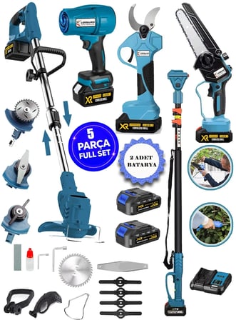 Cros Lombard Bluer L-901 5 Li Bahçe Seti Teleskop+Makas 17 Cm Testere Hava Üfleme Çim Biçme +4 Akülü