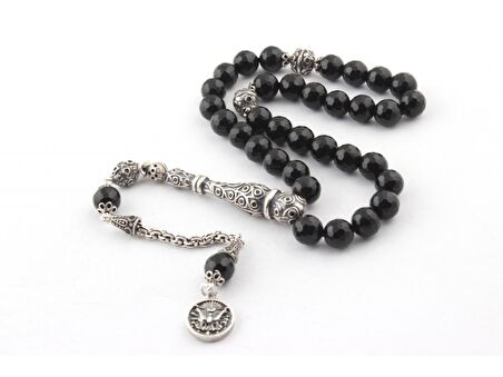 Onix Taşı Özel Kesim Tesbih 925 Ayar Gümüş Püsküllü 437s86