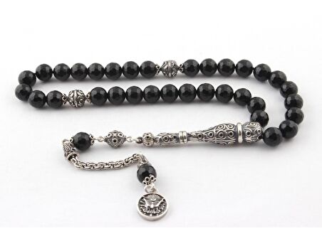 Onix Taşı Özel Kesim Tesbih 925 Ayar Gümüş Püsküllü 437s86