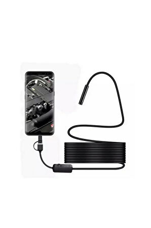 Endoskop Yılan Video Kamera Led li 5 Metre 7 Mm Sert Kablo Yüksek Kaliteli Stereo