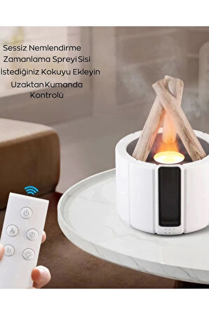 250 Ml Alev Görüntülü Bonfire Oda Nemlendirici Şık Tasarım Uzaktan Kumanda Kontrollü Siyah