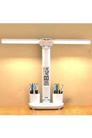 Led Dokunmatik Katlanabilir Masa Lambası Takvim Sıcaklık Saat Şarjlı Masa Lambası