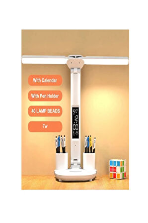 Led Dokunmatik Katlanabilir Masa Lambası Takvim Sıcaklık Saat Şarjlı Masa Lambası