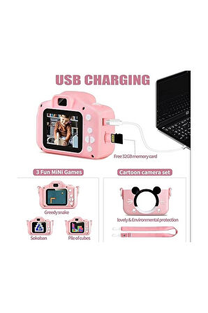 Çocuk Dijital Fotoğraf Makinası 20 Mp Video Kaydedici 2.0 İnç Çift Kameralı