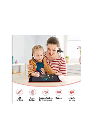 12 Inc Renkli Lcd Grafik Dijital Kalemli Çizim Tableti Yazı Tahta Not Yazma Eğitim Tableti Kırmızı