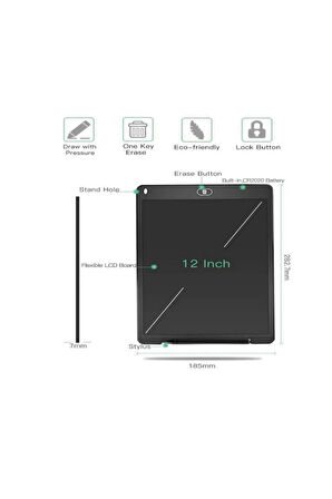 12 Inc Renkli Lcd Grafik Dijital Kalemli Çizim Tableti Yazı Tahta Not Yazma Eğitim Tableti Kırmızı