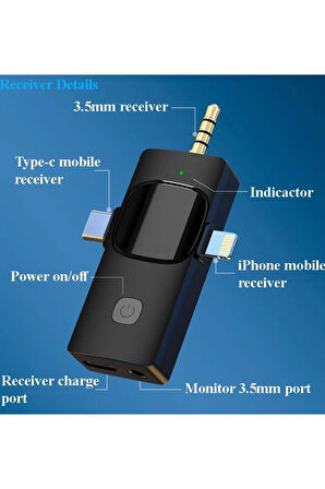 Yüksek Kalite Profesyonel 3 In 1 Kablosuz Taşınabilir Yaka Mikrofonu Youtube Facebook Tiktok