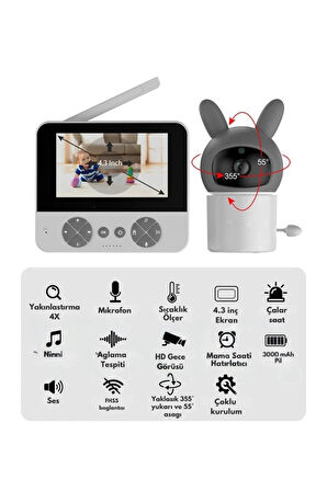 Bebek Kamerası Kumandalı Monitörlü Karşılıklı Konuşma Özellikli , Hatırlatıcılı Ip Bebek Kamerası