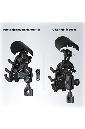 Gidon Bağlantılı Güneş Ve Yağmur Korumalı 360° Derece Ayarlanabilir Motosiklet Bisiklet Telefon Tutucu