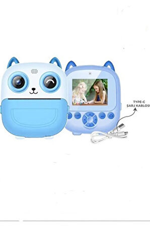 Dijital Video Fotoğraf App Destekli Çocuk Kamerası Termal Resim Kağıt Baskılı Yazıcı Mavi