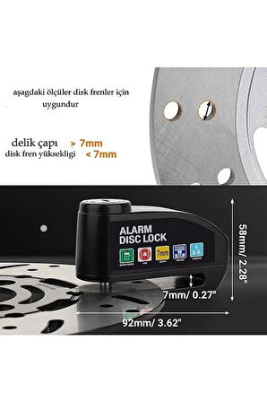 Alarmlı Disk Kilidi Motorsiklet Scooter Bisiklet Sesli Alarm 110 Desibel Yüksek Ses