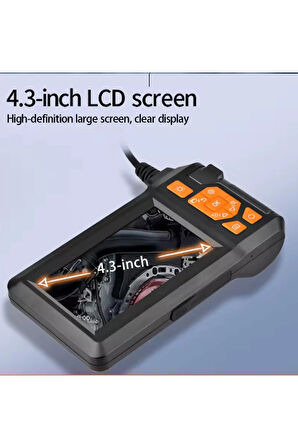 Ekranlı 3 Kameralı 10 Mt Hafıza Kart Destekli Sert Kablo Yılan Endoskop Kamera 8 Mm 4.3 Inc