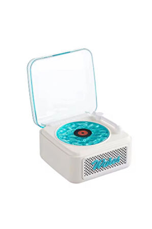 Nostalji Mini Plak Görünümlü Radyolu Bluetooth Hoparlör 3d Ses Dalgası Retro Müzik Plak Beyaz