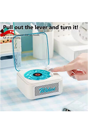 Nostalji Mini Plak Görünümlü Radyolu Bluetooth Hoparlör 3d Ses Dalgası Retro Müzik Plak Beyaz