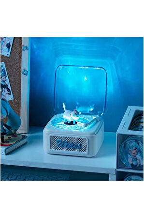 Nostalji Mini Plak Görünümlü Radyolu Bluetooth Hoparlör 3d Ses Dalgası Retro Müzik Plak Beyaz