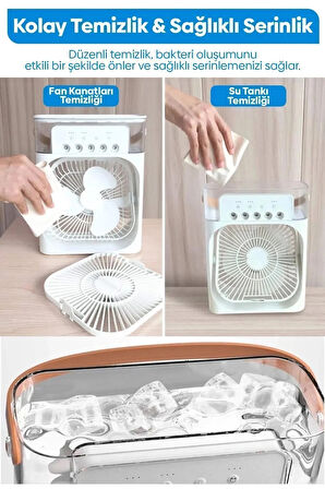 Taşınabilir Işıklı 5 Spreyli Vantilatör Buzlu Buharlı Vantilatör Mini Fan Nemlendirici