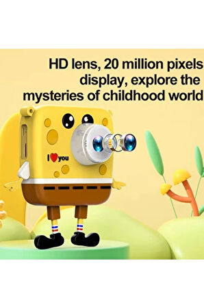 Sünger Bob Tasarımlı Yeni Nesil Çocuk Dijital Mini Fotoğraf Makinesi Çift Kamera