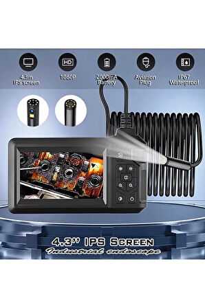 Vtn-008 Ekranlı Çift Kameralı 10 Mt Sert Kablo Yılan Endoskop Kamera 8 Mm 4.3 Inc