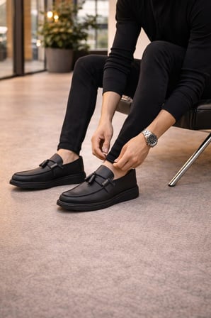 Siyah Deri Fiyonk Detaylı Loafer Ayakkabı - Rahat Ve Şık Tarz,37,38,39,40,41,42,43,44 SİYAH / 38