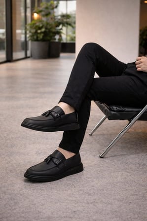 Siyah Deri Fiyonk Detaylı Loafer Ayakkabı - Rahat Ve Şık Tarz,37,38,39,40,41,42,43,44 SİYAH / 38