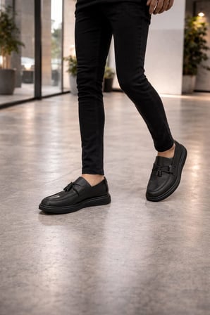 Siyah Deri Fiyonk Detaylı Loafer Ayakkabı - Rahat Ve Şık Tarz,37,38,39,40,41,42,43,44 SİYAH / 38