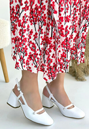 Jecci Beyaz Cilt Topuklu Ayakkabı