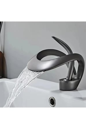 Mat Siyah Şelale Lavabo Bataryası Tek Kollu Tezgah Üstü Loft Tasarım Banyo Musluğu