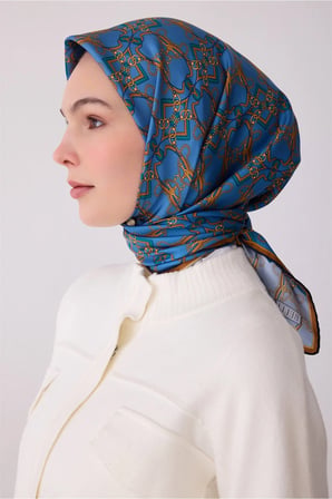 Çok Renkli Klasik Desen %100 Twill İpek Eşarp 4328 - 04