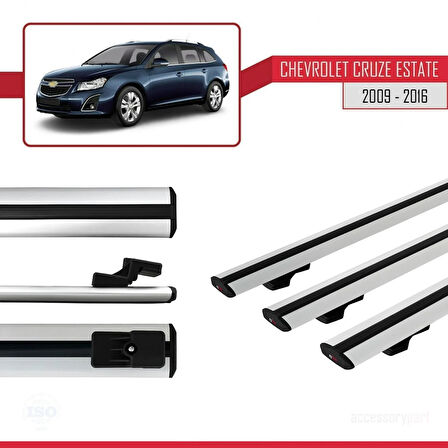Chevrolet Cruze (J300) 2009-2016 Arası ile Uyumlu BASIC Model Ara Atkı Tavan Barı Gri 3 Adet
