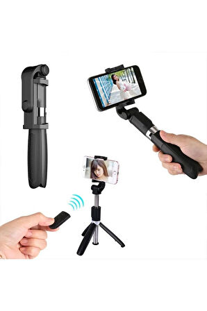 Kablosuz Stant Tripod Katlanabilir Uzatılabilir Selfi Çubuğu Ios&android Gopro Uyumlu Vlog Kit