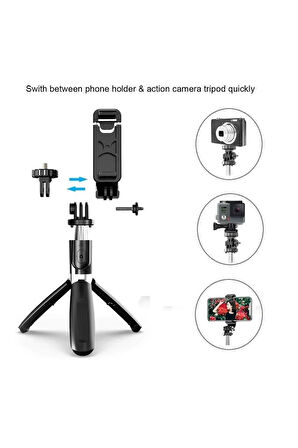 Kablosuz Stant Tripod Katlanabilir Uzatılabilir Selfi Çubuğu Ios&android Gopro Uyumlu Vlog Kit