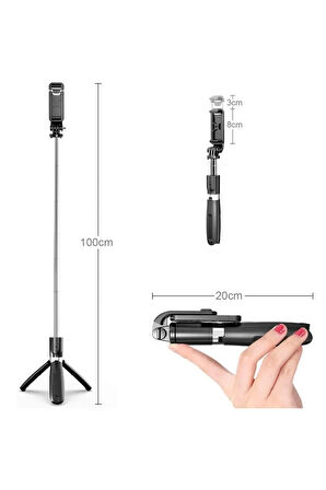 Kablosuz Stant Tripod Katlanabilir Uzatılabilir Selfi Çubuğu Ios&android Gopro Uyumlu Vlog Kit