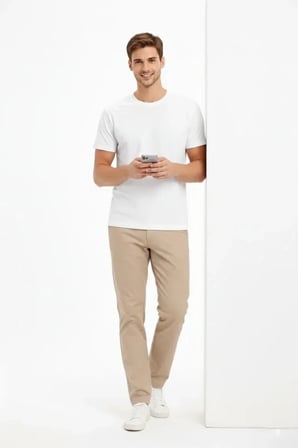 Erkek Bisiklet Yaka Tişört Regular Kalıp Basic Pamuklu Günlük Kullanım T-shirt - Beyaz