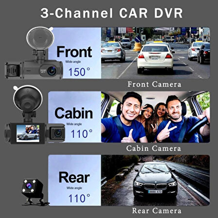 1080Full HD Akıllı Araç İçi Kamera Wifili Geniş Aç İç-Dış Geri Kamerası 3 Kameralı