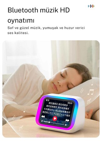 TechTic RGB Işıklı Akıllı Masa Saati Bluetooth Hoparlör LED Ekran Alarm Serbest Görüşme Akıllı Saat