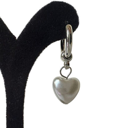 Uretti - Melik 9215 0421 İnci Kalpli Model Çelik Halka Küpe