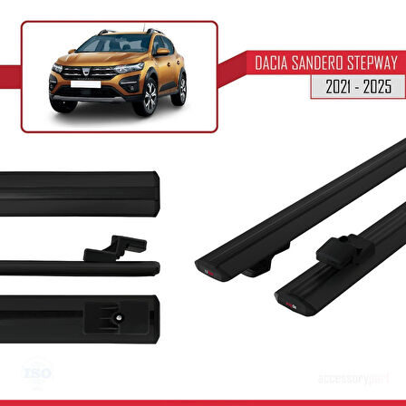 Dacia Sandero Stepway 3 2021 ve Sonrası ile Uyumlu BASIC Model Ara Atkı Tavan Barı Siyah 2 Adet
