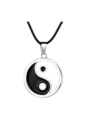 Ying Yang Madalyon Suni Deri Ipli Metal Kolye