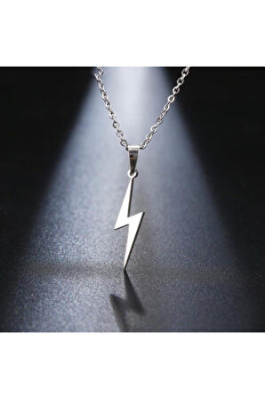 Gri Şimşek Bolt Flash Gordon Metal Zincirli Hediyelik Kolye Takı