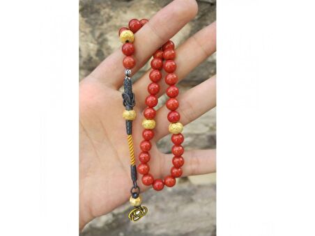 Mercan Taşı Gümüş Kazaziyeli Model Tesbih 32S42D3